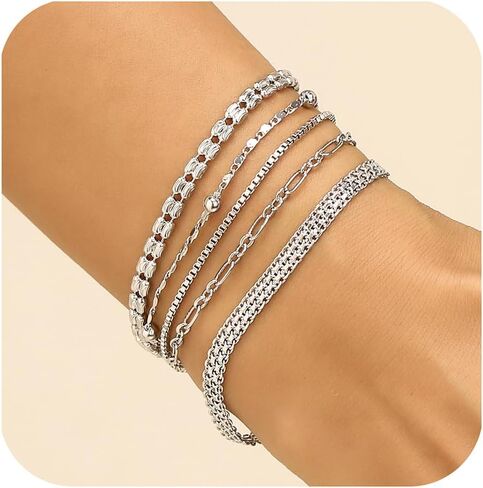 wgoud Gold Bracelets for Women Trendy, 14K Real Gold Plated Link Chain Bracelets for Women Waterproof, Adjustable Gold Stack Bracelet Set Jewelry Gifts for Women. in Kuwait