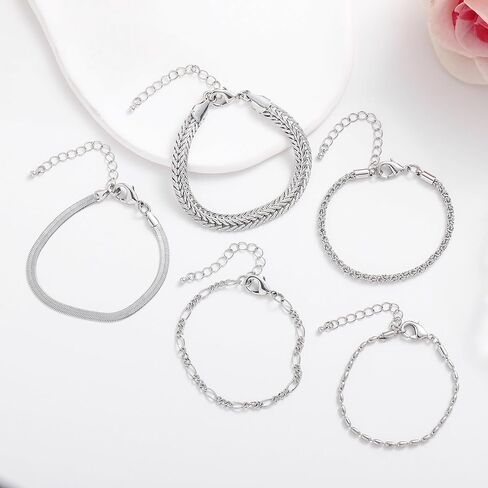 wgoud Gold Bracelets for Women Trendy, 14K Real Gold Plated Link Chain Bracelets for Women Waterproof, Adjustable Gold Stack Bracelet Set Jewelry Gifts for Women. in Kuwait