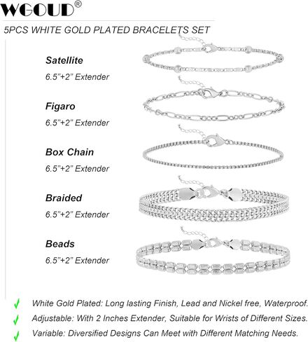 wgoud Gold Bracelets for Women Trendy, 14K Real Gold Plated Link Chain Bracelets for Women Waterproof, Adjustable Gold Stack Bracelet Set Jewelry Gifts for Women. in Kuwait