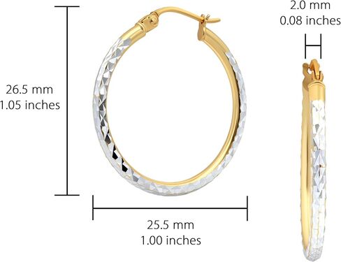 Hoops & Loops 925 Sterling Silver Two-Tone Yellow Gold and Silver Diamond-Cut Click-Top Hoop Earrings for Women, 25mm - 50mm in Kuwait