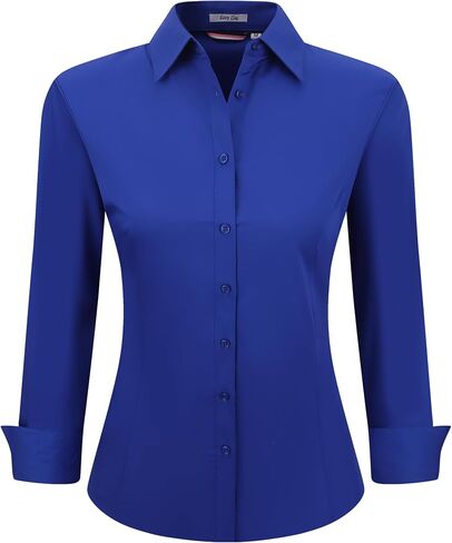 Esabel.C Womens Button Down Shirts Long Sleeve Regular Fit Stretch Work Blouse in Kuwait