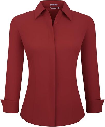 Esabel.C Womens Button Down Shirts Long Sleeve Regular Fit Stretch Work Blouse in Kuwait