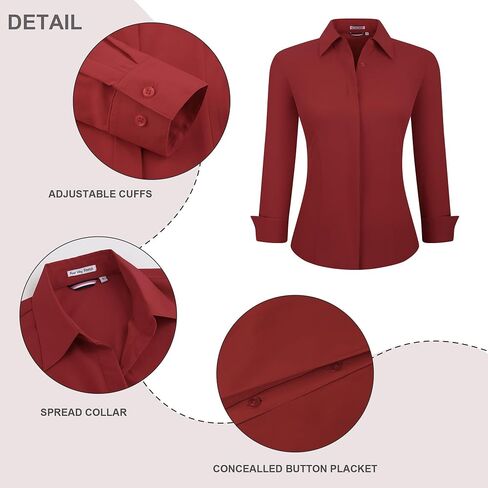 Esabel.C Womens Button Down Shirts Long Sleeve Regular Fit Stretch Work Blouse in Kuwait