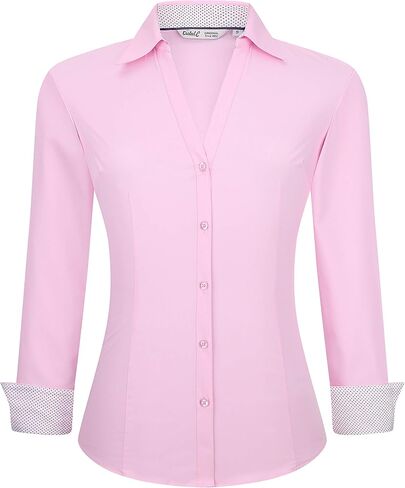 Esabel.C Womens Button Down Shirts Long Sleeve Regular Fit Stretch Work Blouse in Kuwait