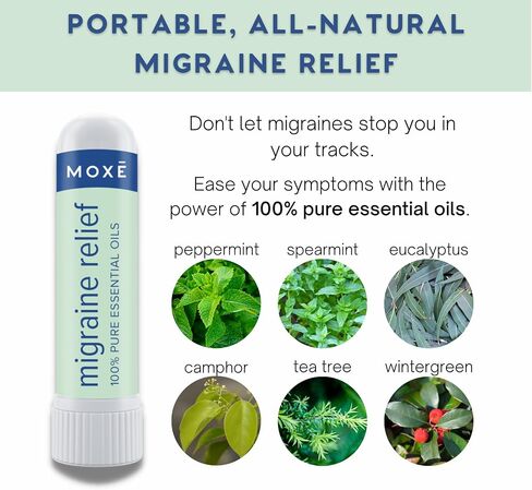 MOXE Migraine Relief Nasal Inhalers, Essential Oils for Headaches & Tension Relief, Portable Aromatherapy, Easy-to-Use, Pure & Undiluted, Peppermint, Spearmint, Eucalyptus, Tea Tree, USA Made, 3 Pack in Kuwait