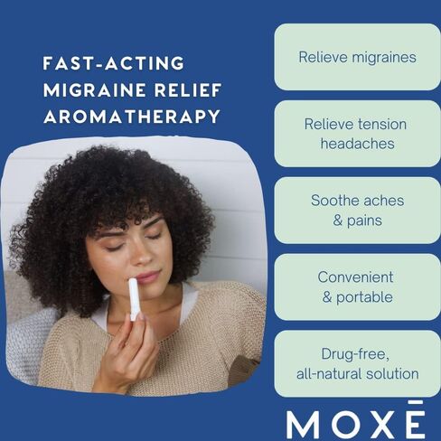 MOXE Migraine Relief Nasal Inhalers, Essential Oils for Headaches & Tension Relief, Portable Aromatherapy, Easy-to-Use, Pure & Undiluted, Peppermint, Spearmint, Eucalyptus, Tea Tree, USA Made, 3 Pack in Kuwait