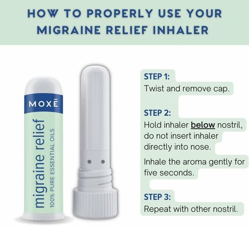 MOXE Migraine Relief Nasal Inhalers, Essential Oils for Headaches & Tension Relief, Portable Aromatherapy, Easy-to-Use, Pure & Undiluted, Peppermint, Spearmint, Eucalyptus, Tea Tree, USA Made, 3 Pack in Kuwait