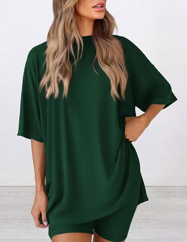 PRETTYGARDEN Women's Two Piece Lounge Set 2025 Summer Casual Oversized Shirts Biker Shorts Matching Airport Travel Outfit in Saudi Arabia