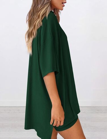 PRETTYGARDEN Women's Two Piece Lounge Set 2025 Summer Casual Oversized Shirts Biker Shorts Matching Airport Travel Outfit in Saudi Arabia