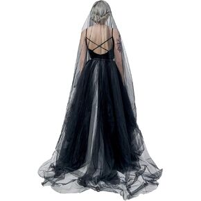 Super Long 5 Mitters Veil 1 Tier Black Tulle Cut Edge Wedding Bridal Veil Cathedral Veil Photography Halloween Costume Accessory Headpiece