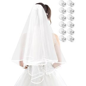 Jansun Bridal Veil Wedding Veil Weights Short 2 Tier Veil and 12 Pairs Veil Weights Magnetic Double Sided Artificial Pearls Silver Button for Bachelorette Party Bridal Shower Veil First Communion