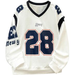 SOLY HUX Boy's Graphic Sweatshirt Number Letter Print V Neck Long Sleeve Loose Pullover Tops