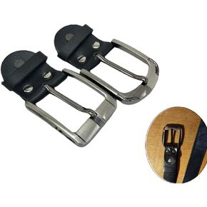 2 Pack Belt Buckle Replacement Square Single Prong Pin Heavy Duty Genuine Leather Head with Band Loop and Rivet Screw Connector for 30mm-40mm Width Men's Casual Classic Business Leather Belts