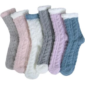 YSense 6 Pairs Womens Cozy Soft Fuzzy Fluffy Warm Winter Fleece Sleep Comfy Crew Slipper Socks