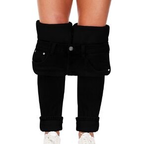 Women's Fleece Lined Jeans Thermal Flannel Lined Jeans Winter Warm Thicken Skinny Stretch Denim Pants
