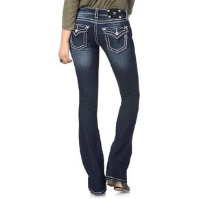 Miss Me Women's Loose Saddle Stitch Border Boot Cut Jean