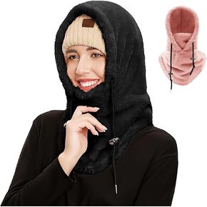 قناع تزلج بغطاء رأس شيربا، قناع تزلج بغطاء رأس من الصوف الشتوي، غطاء وجه برباط، قبعة دافئة مقاومة للبرد، وشاح لركوب الخيل والتزلج