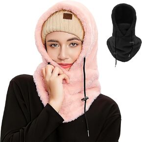 Sherpa Hood Ski Mask, Winter Fleece Hood Ski Mask, Drawstring Face Cover Hat Coldproof Warm Cap Scarf for Riding Skiing