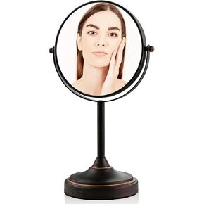 OVENTE 7'' Tabletop Makeup Mirror with Stand, 1X & 7X Magnifier, Spinning Double Sided Round Vanity Mirror, Ideal for Dresser, Bedroom, Office & Bath, Antique Bronze MNLCT70ABZ1X7X
