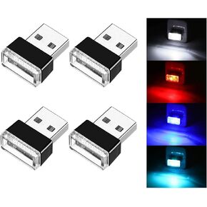 Ziciner 4 PCS USB LED Car Interior Atmosphere Lamp, Portable Mini LED Night Light, Plug-in USB Interface Trunk Ambient Lighting Kit, Universal Car Interior Accessories (Blue)