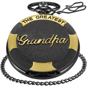 Black Grandpa Quartz Pocket Watch Japan Movement with Belt Clip Chain -Black