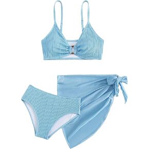 SHENHE Girl's 3 Pieces Cute Bikini Set Swimsuits and Cover Up Skirt O Ring Strap Bathing Suit