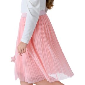 ZUNW Girls Mesh Pleated Skirt Elastic High Waist A-Line Swing Tulle Midi Skirt for Girl 6-14 Years