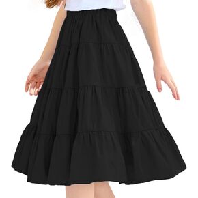J.E Sterguard Skirts for Girls Stretch Waist A-Line Big Swing Middle Length Multilevel Pleated Skirt Girls Skirts Size 4-16