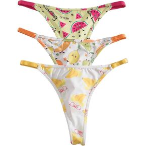 MakeMeChic Women's 3 Pack G-String Graphic Print Underwear Comfortable Thongs Panties