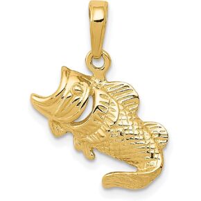 10k Yellow Gold Large Mouth Bass Fish Small Charm 16 mm x 18 mm