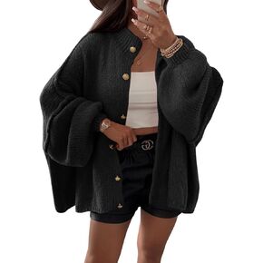 Saodimallsu Womens Oversized Cardigans Long Lantern Sleeve Button Down Chunky Knit Loose Fall Sweater Coats