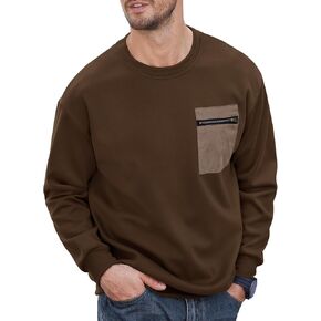 Men's Casual Crewneck Sweatshirts Colorblock Long Sleeve Pullover with Chest Pocket (S-XXL)