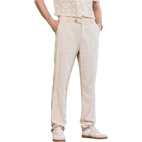 Floerns Men's Straight Leg Linen Loose Long Pants Casual Work Business Trousers with Pockets