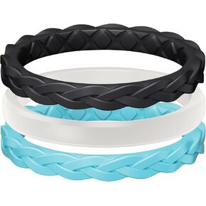 Egnaro Silicone Ring Women, Stackable Braided Rings for Women, Breathable Inner Arc Rubber Rings Women, Unique Design Silicone Wedding Bands Women