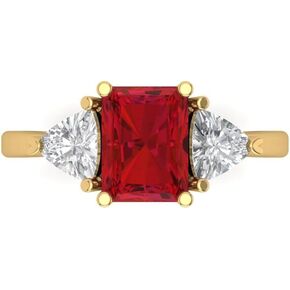 Clara Pucci 3.1 ct Emerald Trillion cut 3 stone Solitaire W/Accent Simulated Ruby Bridal Wedding Statement ring 18K Yellow Gold