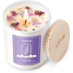 AOOVOO Lavender Candles Set for Women - Aromatherapy Candle with Crystals Inside, 28oz Soy Candles for Home Scented, Christmas Birthday Gifts Set Candle for Women Mom