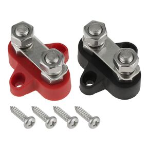 Mtsooning 4PCS M8 Bus Bar Battery Terminal Block 12V,Positive Negative Dual Studs Heavy-Duty Power Distribution Block for Auto Car RVs Marine Boat Yacht