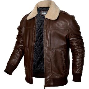 Mens leather jacket Genuine Lambskin Bomber Jacket men Brown with Removable Sherpa Collar– Premium Leather jacket men