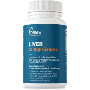 Dr. Tobias Liver 21 Day Cleanse, Herbal Liver Detox Cleanse with Solarplast, Artichoke, Milk Thistle & Dandelion Extract, 63 Vegetable Capsules (3 Daily)