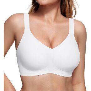 Vertvie Women's Seamless Bra Wireless Push Up Support Bra Comfort Full Coverage Bra V Neck Sleep T-Shirt Everyday Bralettes
