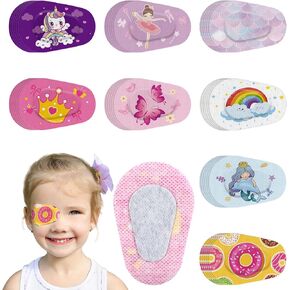 Adhesive Eye Patches for Kids Girl Eye Patches Cute Latex Free Adhesive Bandages for Amblyopia Disposable Eye Pad Lazy Eye Light Blocking Children Toddler Right Eye, 8 Styles(48 Pcs)