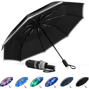 G4Free 42 Inch Windproof Travel Compact Umbrella for Rain & Sun, Double Canopy Umbrella with Reflective Strip, Automatic Open & Close Folding Umbrella with Cover Bag for Women Men