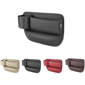 2024 New Seat Car Leather Cup Holder Gap Bag, Adjustable Car Seat Storage Box, Gap Filler Organizer with Cup Holder for Phones Glasses Keys Cards (Driver Side,Black), QCBJ0527