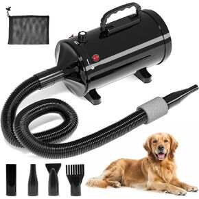 IKARE Dog Hair Dryer, 4.8HP/3600W High Velocity Pet Hair Dryer with Adjustable Speed and Temperature Control, Low Noise Design, Force Dog Grooming Dryer with 4 Nozzles and Storage Bag