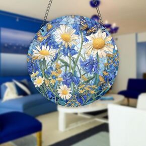 HOTIYOK Flower Stained Acrylic Window Hanging Butterfly Floral Suncatcher Home Decoration Memorial Gift for Women Mom Grandma Teacher