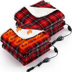 2 Pack Heated Car Blanket,12 Volt 3 Heating Levels 60 X 43 Electric Blanket Adjustable Temperature Portable Heated Throw for Car Truck SUV RV Camping Winter Cold Weather(Black)
