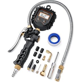 AstroAI Digital Tire Pressure Gauge, Heavy Duty Tire Inflator Gauge 250PSI Air Chuck Compressor Accessories with Stainless Braided Hose, Rotatable Dial&Quick Connect Coupler for Truck/RV/SUV