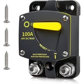 RED WOLF BS6100 100A Amp Circuit Breaker W/Manual Reset Switch DC 12-48V for Car Audio RV Marine Boat Truck Trolling Motors Stereo Audio Electronic Battery Solar System