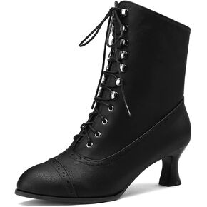 Scaoruki Women Vintage Victorian Boots Mid Calf Lace up