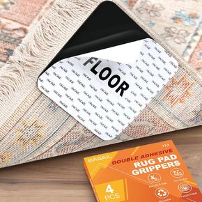 BAGAIL 4 Pcs Rug Pad Gripper, Non Slip Rug Corner Grippers for Hardwood Floors, Strong Adhesive Flexible Carpet Tape, Reusable Under Rug Stickers to Keep Rugs in Place